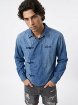Denim Chinese Frog Buttoned Cropped Denim Shirt Shirts Fugazee 