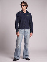 Navy Corduroy Double Collared Cropped Shirt Shirts Fugazee 