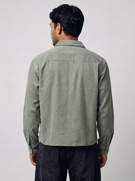 Pine Green Graphic Corduroy Cropped Shirt Shirts Fugazee 
