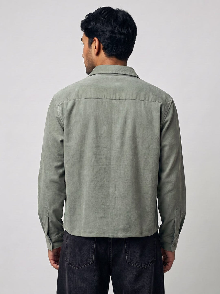Pine Green Graphic Corduroy Cropped Shirt Shirts Fugazee 