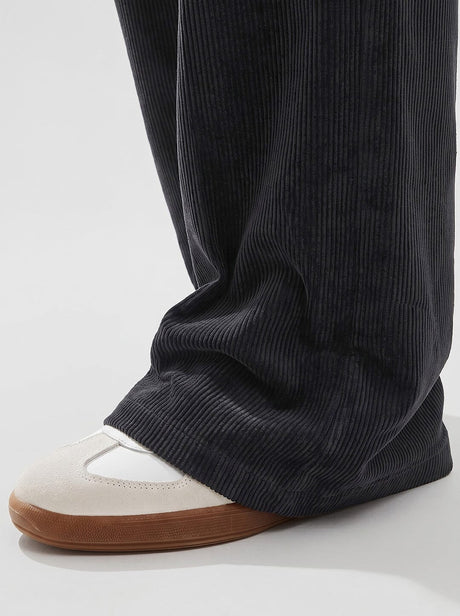 Black Corduroy High Waisted Flared Trousers Trousers Fugazee 