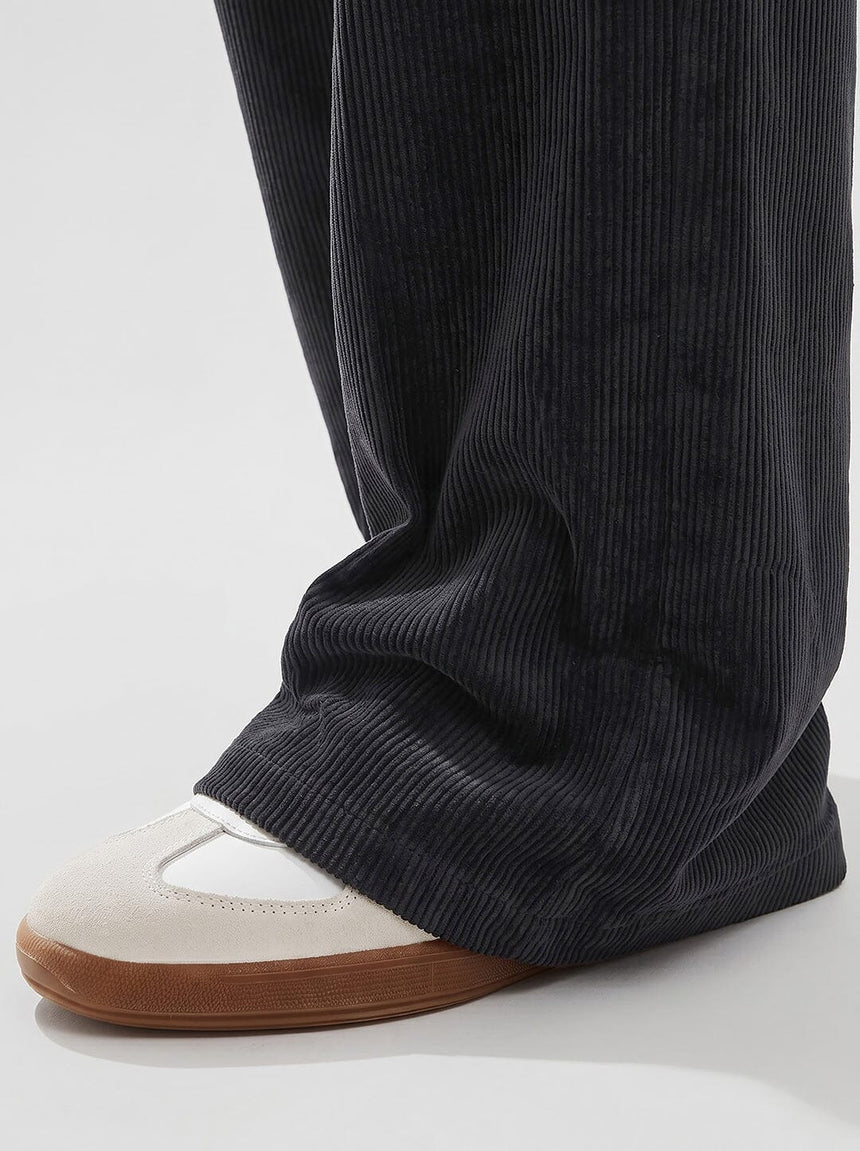 Black Corduroy High Waisted Flared Trousers Trousers Fugazee 