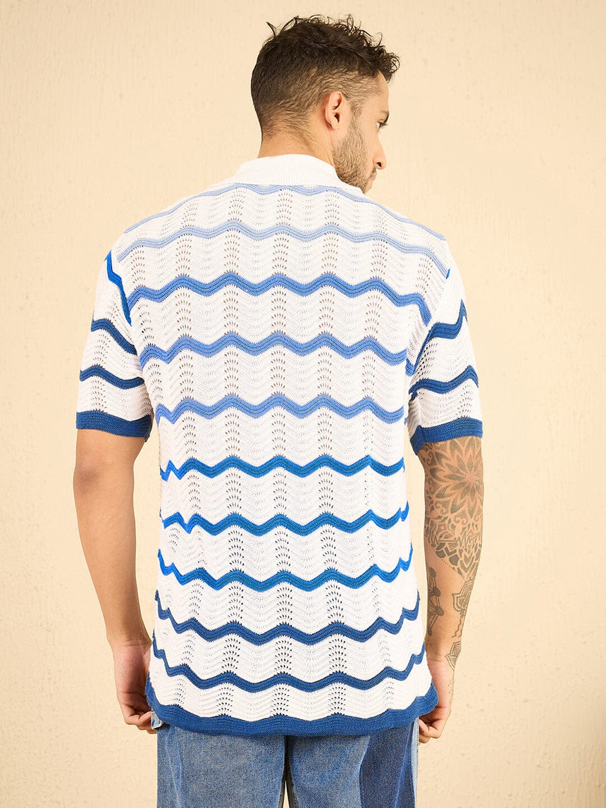 White Wavy Stripes Crochet Shirt Shirts Fugazee 