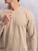 Beige Waffle Relaxed Henley Tshirt T-Shirts Fugazee 