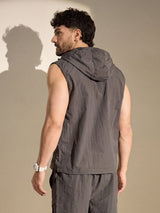 Dark Grey Nylon Sleeveless Windbreaker Jacket