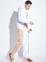 White & Biege Cut Sew Matching Tracksuit