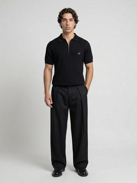 Black Old Money Knitted Slim Polo Tshirt T-Shirts Fugazee 