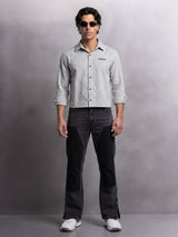 Grey Striped Cropped Full Sleeves Shirt Shirts Fugazee 