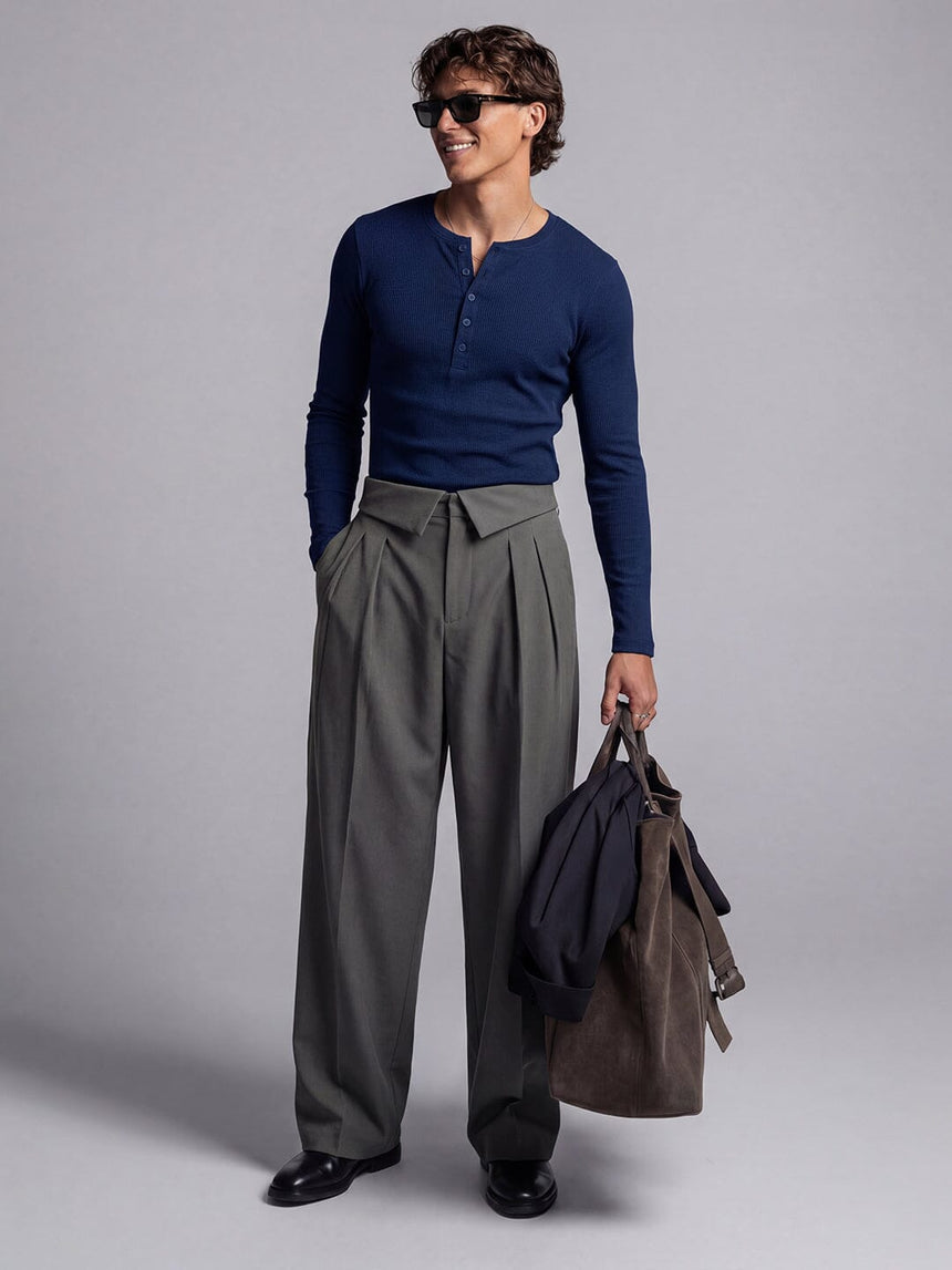 Navy Ribbed Henley Longsleeves Tshirt T-Shirts Fugazee 