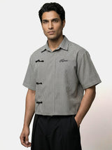 Black Checkered Chinese Frog Buttoned Cropped Shirt Shirts Fugazee 