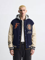 Navy Cupid Sniper Hooded Varsity Jacket Jackets Fugazee 