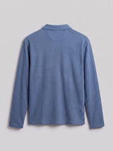 Blue Washed Textured Applique Longsleeve Polo Tshirt T-Shirts Fugazee 