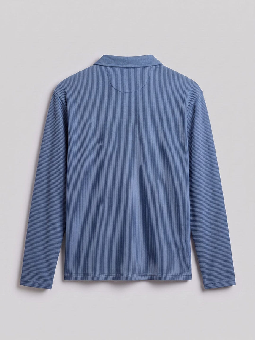 Blue Washed Textured Applique Longsleeve Polo Tshirt T-Shirts Fugazee 