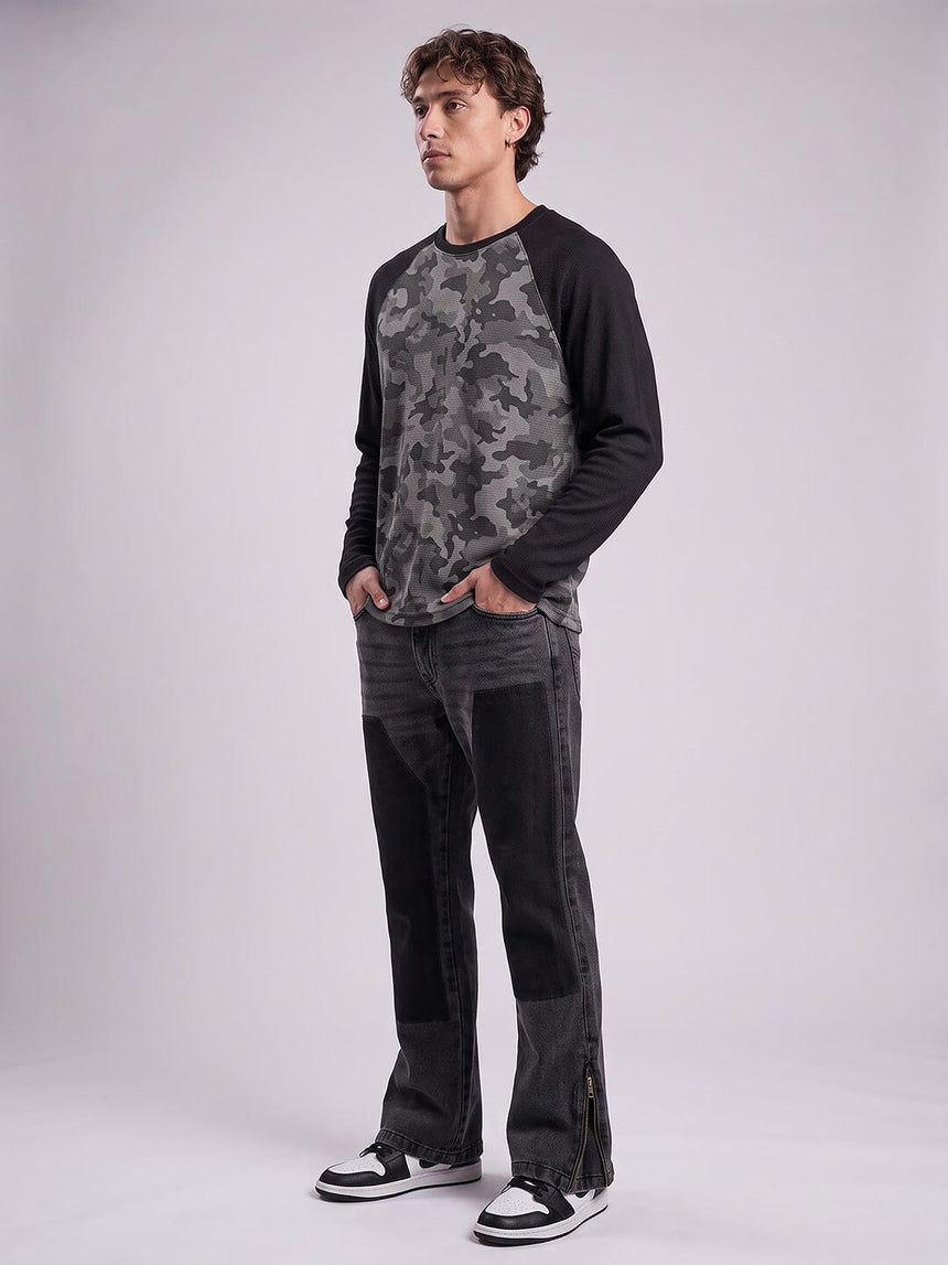 Grey Camo Raglan Waffle Longsleeves Tshirt T-Shirts Fugazee 