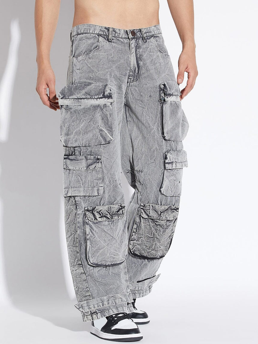 Stone Washed Baggy Cargo Pants, Buy Men Trousers