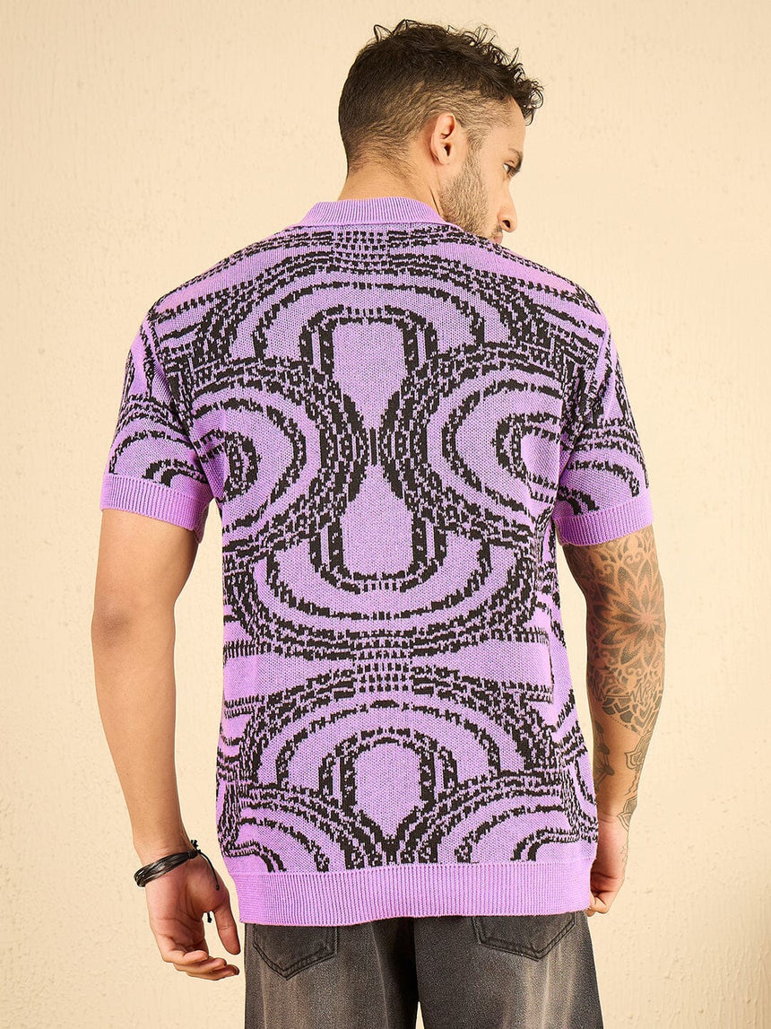 Purple Abstract Knitted Polo Tshirt T-shirts Fugazee 