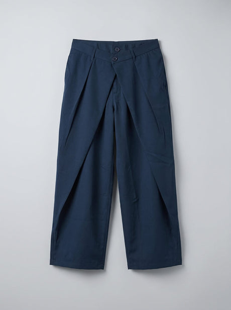 Navy Double Waisted Pleated Trousers Trousers Fugazee 