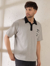 Grey Monogram Oversized Polo Tshirt T-shirts Fugazee 