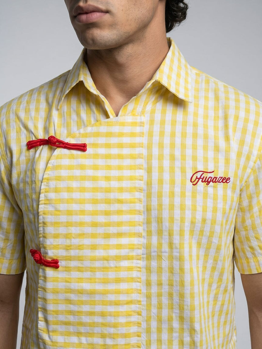 Yellow Checkered Seersucker Cropped Shirt Shirts Fugazee 