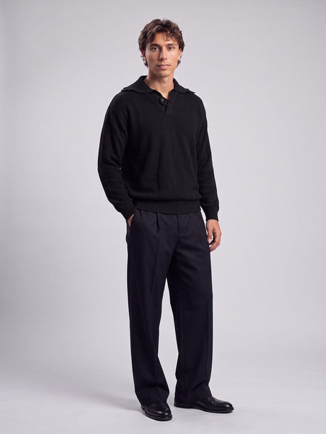 Black Heavy Knit Polo Sweater Sweaters Fugazee 