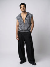 Acid Wash Embroidery Zipped Sleeveless Hooded Tshirt T-Shirts Fugazee 