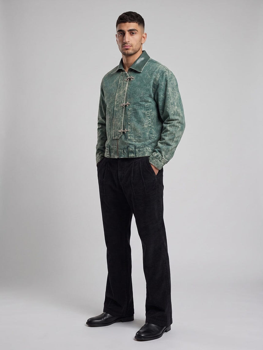 Green Grunge Fireman Clasp Denim Jacket Jackets Fugazee 
