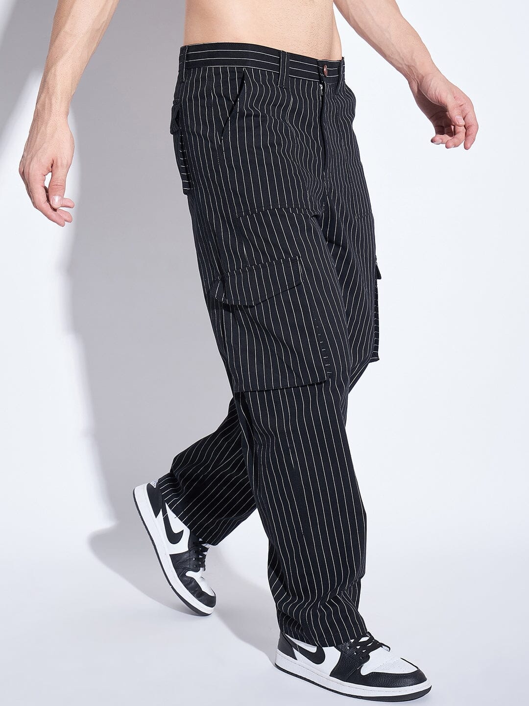 Black Pin Striped Cargo Pants Buy Men Trousers Fugazee FUGAZEE