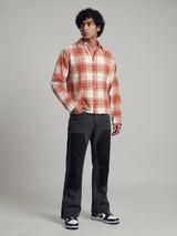Rust Crushed Checkered Raw Edge Cropped Shirt