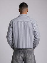 Navy Striped Seersucker Cropped Shirt Shirts Fugazee 