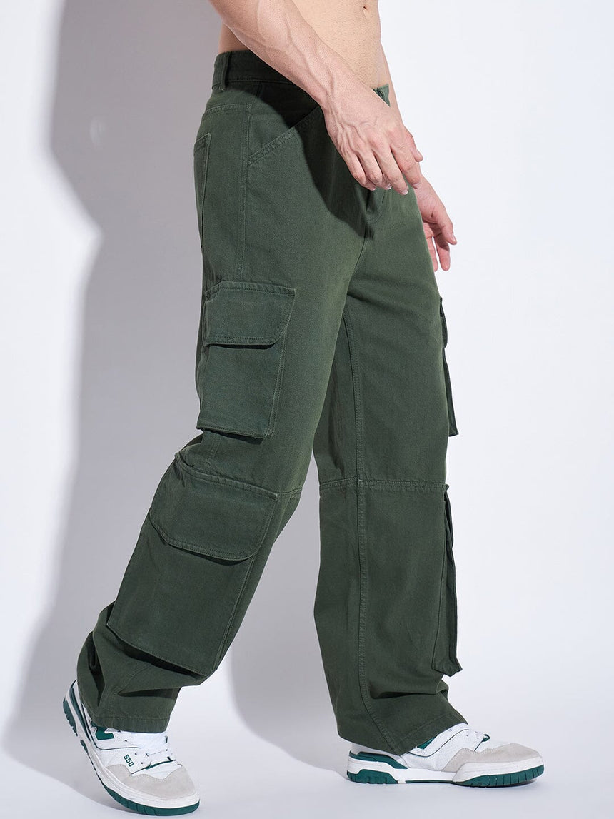 Green Washed Cargo Baggy Denim Jeans Fugazee 