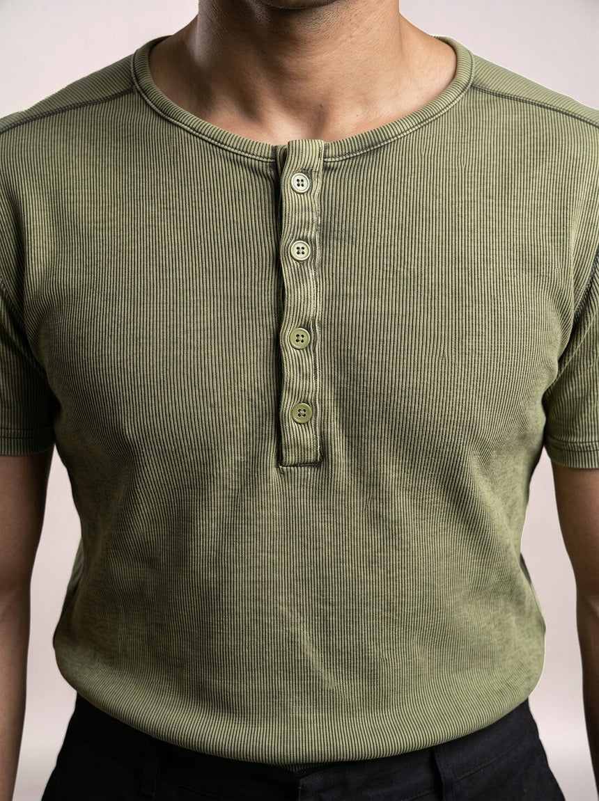 Foilage Acid Ribbed Henley Short Sleeves Tshirt T-Shirts Fugazee 