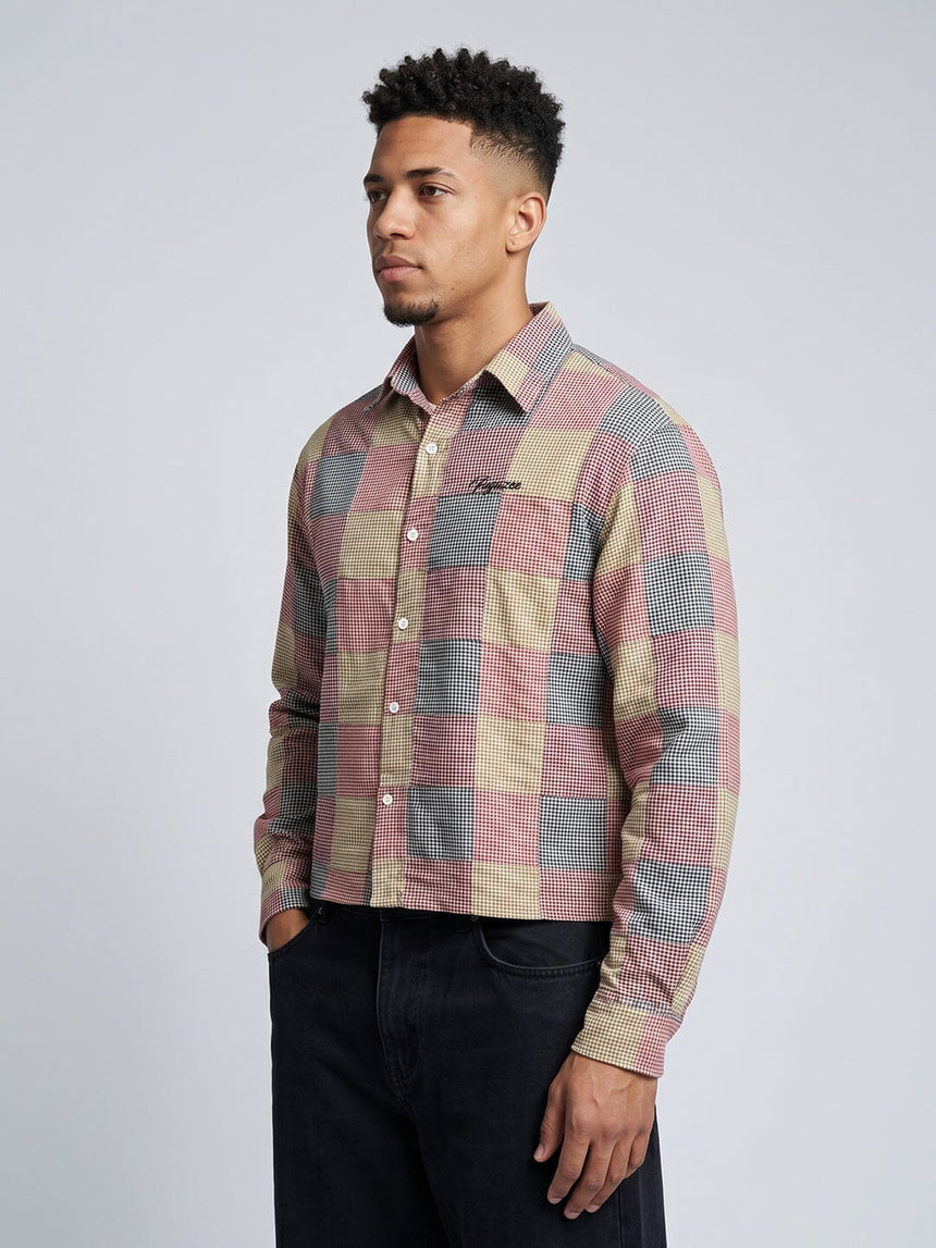 Checkered Patchwork Cropped Shirt Shirts Fugazee 