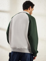 Grey And Green Letterman Raglan Polo Sweatshirt Sweatshirts Fugazee 