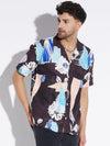 Black Floral Print Cuban Shirt