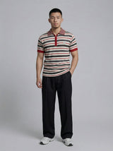 Biege Multicolour Striped Zipped Knitted Polo Tshirt T-Shirts Fugazee 