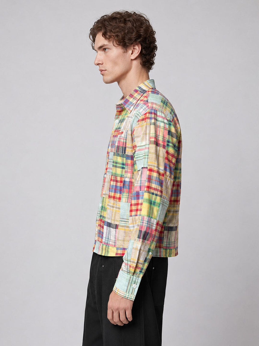 Multicolour Patchwork Plaid Cropped Shirt Shirts Fugazee 