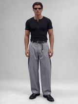 Grey Striped Pleated Korean Pants Trousers Fugazee 