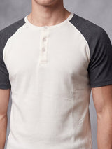 Ecru and Charcoal Raglan Ribbed Henley Tshirt T-Shirts Fugazee 