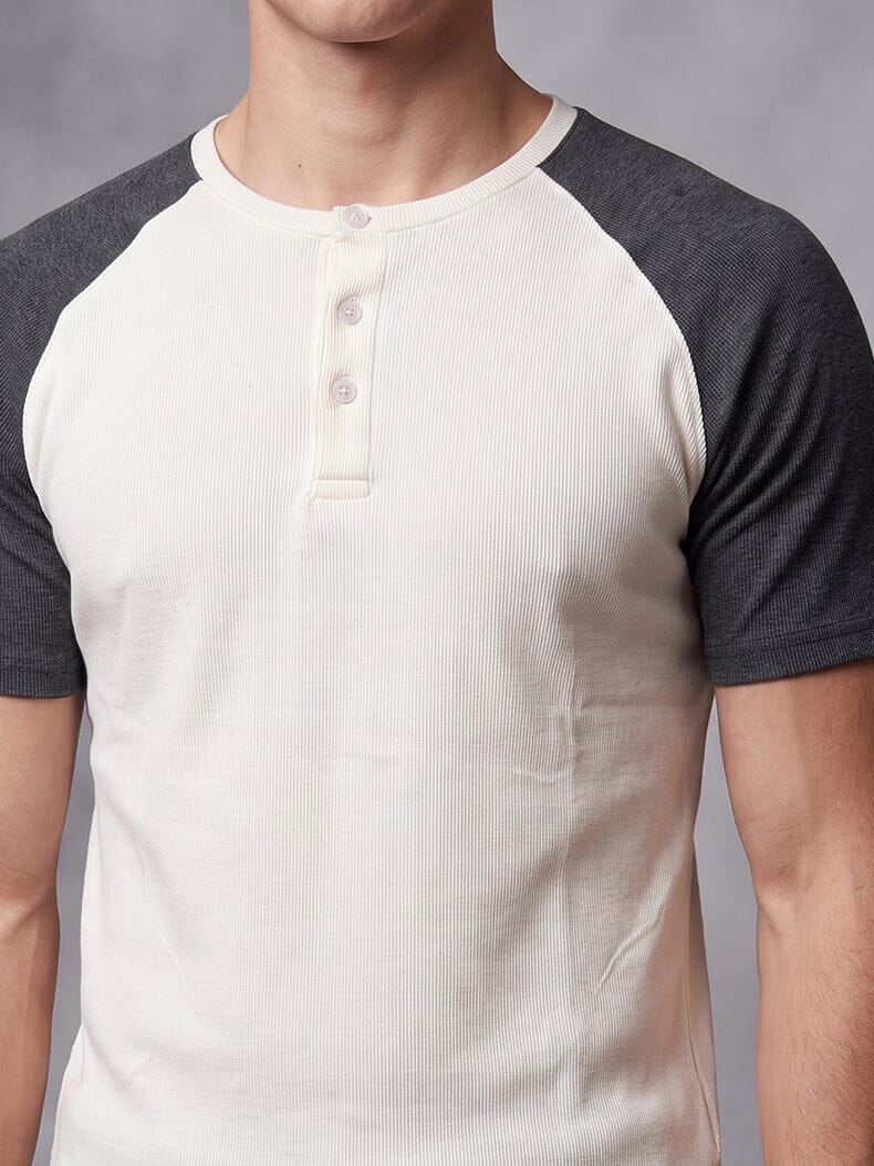 Ecru and Charcoal Raglan Ribbed Henley Tshirt T-Shirts Fugazee 