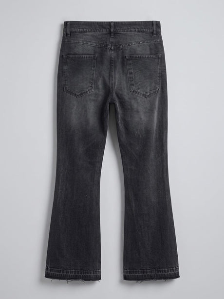 Black Washed Flared Raw Edge Denim Jeans Fugazee 