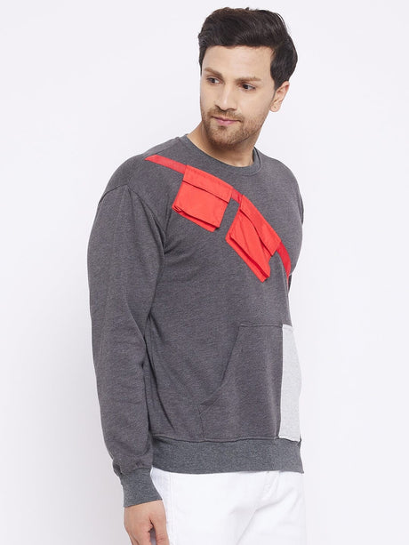 Charcoal Contrast Patch Pocket Sweatshirt Sweatshirts Fugazee 