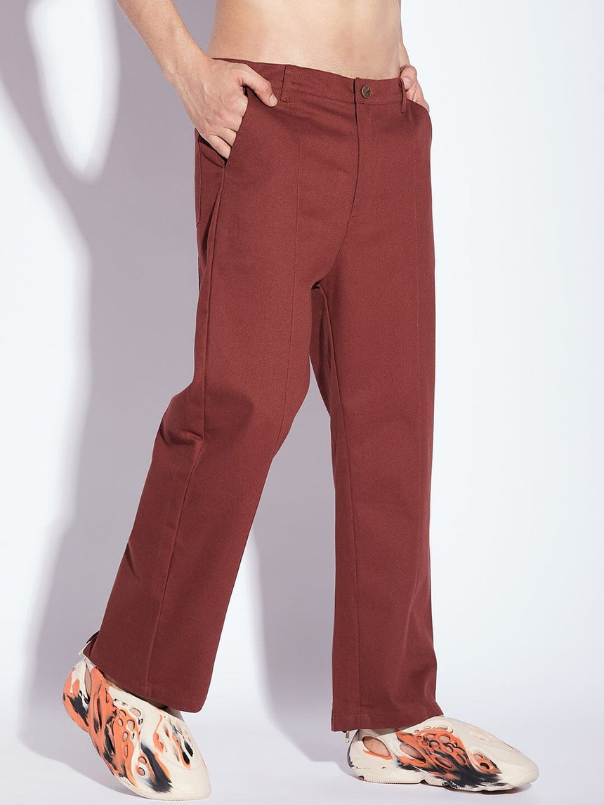 BROWN TWILL FLARED ZIPPED PANTS Trousers Fugazee 