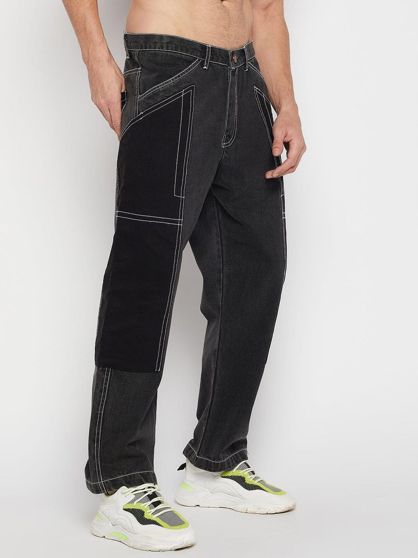 Grey Contrast Stitched Double Panel Jeans Jeans Fugazee 