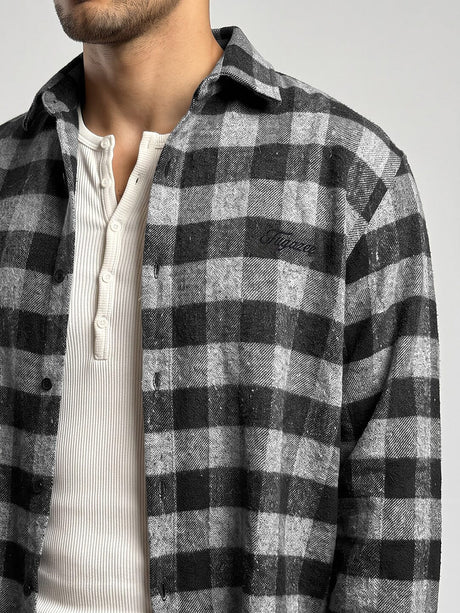 Grey & Black Raw Edge Boxy Shirt Shirts Fugazee 