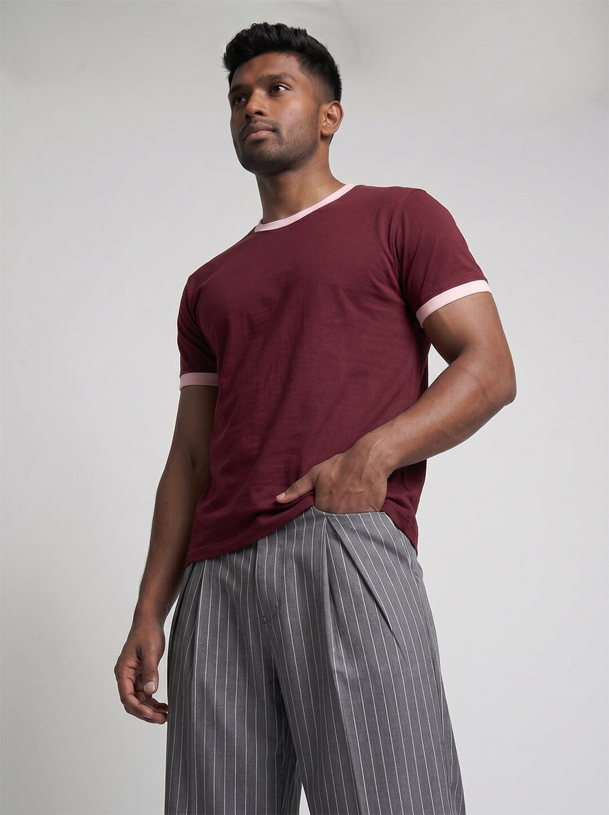Maroon Cropped Ringer Tshirt T-Shirts Fugazee 