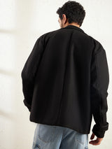 Black Contrast Stitch Blazer Jackets Fugazee 