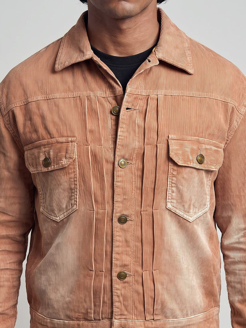 Desert Washed Pleated Corduroy Cropped Jacket Jackets Fugazee 