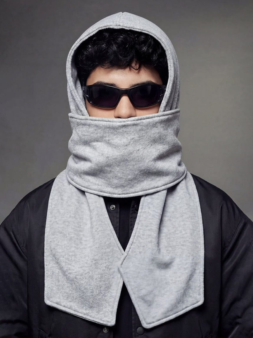 Grey Fleece Hooded Scarf Scarf Fugazee 