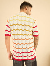 Ecru Wavy Stripes Crochet Shirt Shirts Fugazee 