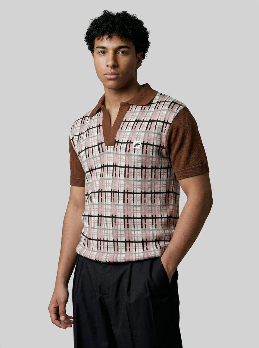 Brown Checkered Knitted Polo Tshirt T-Shirts Fugazee 